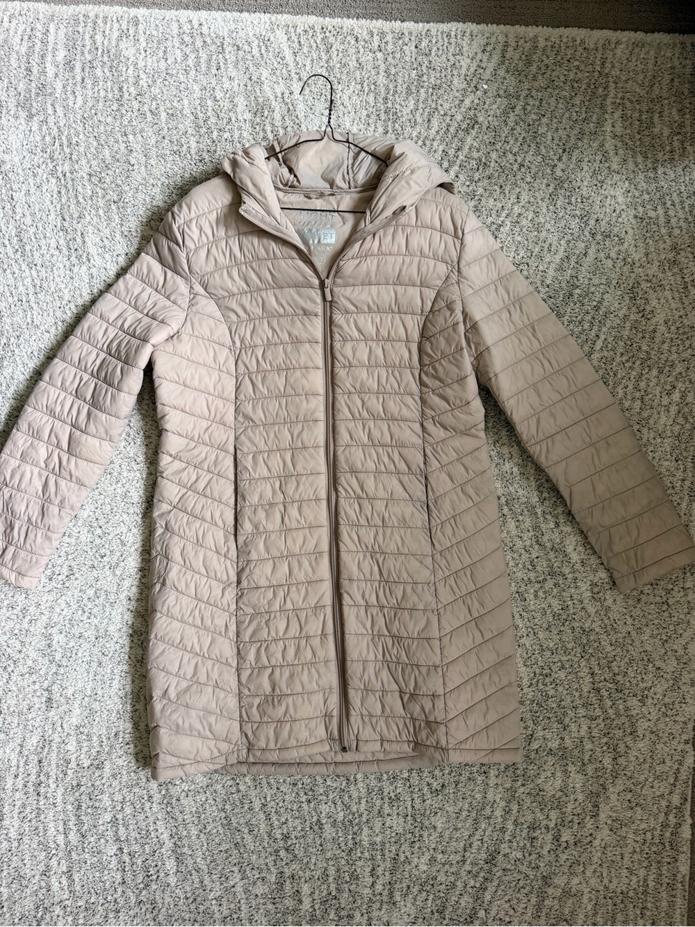 Primark Long Quilted Hooded Puffer Coat in Taupe